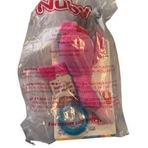 Nuby Pink Plush Teether Toy with Blue Rattle